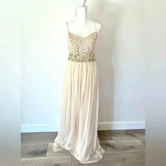 Adrianna Papell Light Pink Ombre Sequins & Tulle Spagetti Strap Gown Size 10 - Picture 2 of 12